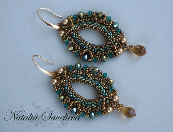Beading Tutorial, Emerald Earrings, Jewelry Tutorial, Bead Pattern PDF, Instant Download.