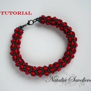 Perlenanleitung, rotes Armband, Anleitung für Schmuck, Perlenmuster PDF, Instant Download.