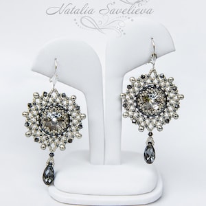 Beading Tutorial, Silver Night Earrings, Jewelry Tutorial, Bead Pattern PDF, Instant Download.