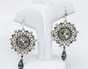 Beading Tutorial, Silver Night Earrings, Jewelry Tutorial, Bead Pattern PDF, Instant Download.