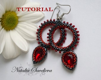 Beading Tutorial, Red Earrings, Jewelry Tutorial,  Bead Pattern PDF, Instant Download.