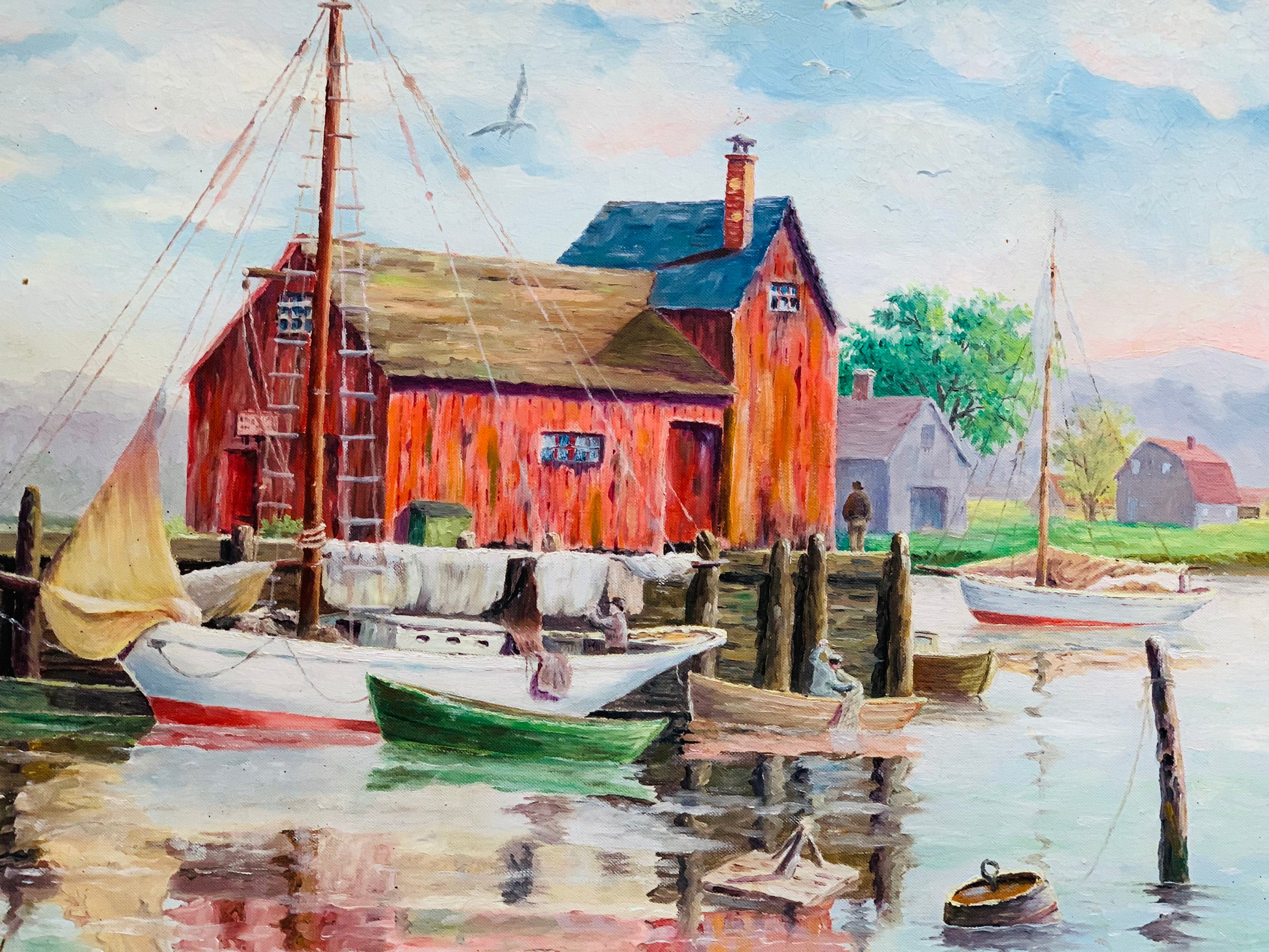 1952 Vintage Original Oil painting seascape sail boats in Etsy