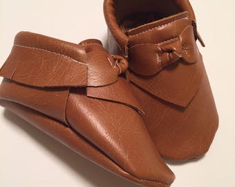 Classic Bow Moccasin, vegan baby, soft sole shoes, baby moccs, toddler moccasins, baby shower gift