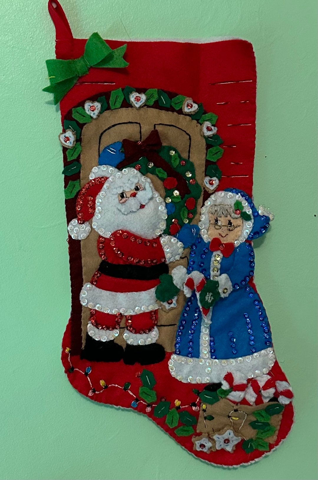 Finished Felt Christmas Stocking Mr and Mrs Claus Etsy
