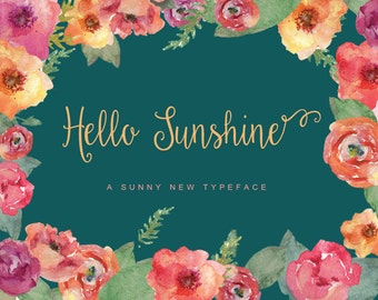 Hello Sunshine Elegant Handwriting Cursive Script Commercial Font download + Freebie Doodles, catchwords, and ornaments