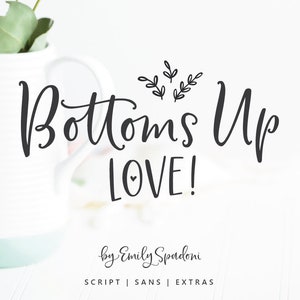 Bottoms Up Love Hand Lettered Script Sans Font Duo & Extra Doodles