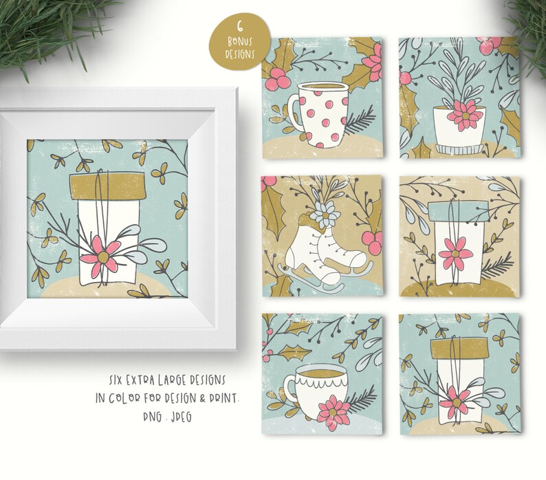 Merry Cheery Holiday Clip Art Bundle, Winter, Patterns, Greetings, Illustrations, PNG, Ai, Eps image 9