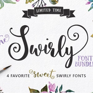 Swirly Font Bundle, Hand Made, Sweet Price, Commercial Download image 1
