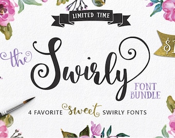 Swirly Font Bundle, Hand Made, Sweet Price, Commercial Download