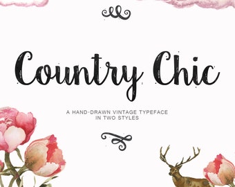 Country Chic Script Shabby Chic Hand Drawn Font Download Commercial or Personal