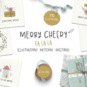 Merry Cheery Holiday Clip Art Bundle, Winter, Patterns, Greetings, Illustrations, PNG, Ai, Eps image 1