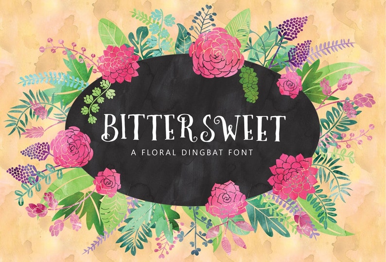 Bittersweet Floral Elements Editable Vector Clip art Font Download Personal Commercial Dingbat Font image 1