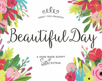 Beautiful Day Script + Ornaments Hand Drawn Font Commercial Download