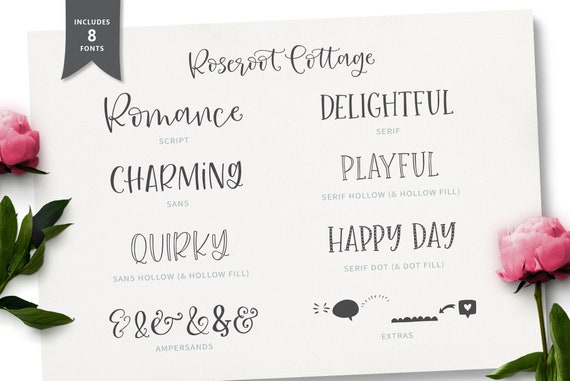 Roseroot Cottage Calligraphy Script and Font Collection Hand lettered Bundle