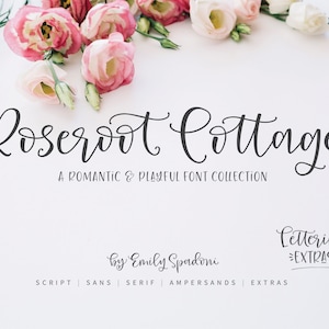 Roseroot Cottage Calligraphy Script and Font Collection Hand lettered Bundle