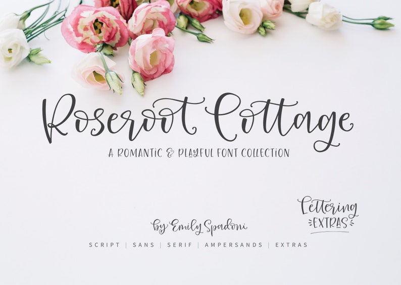 Roseroot Cottage Calligraphy Script and Font Collection Hand lettered Bundle image 1
