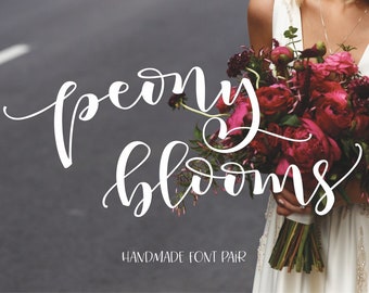 Peony Blooms Font Duo Hand lettered Calligraphy Script and Sans Download