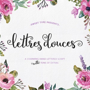 Lettres Douces Hand-lettered script, Hand drawn font download, commercial or personal
