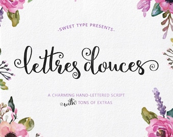 Lettres Douces Hand-lettered script, Hand drawn font download, commercial or personal