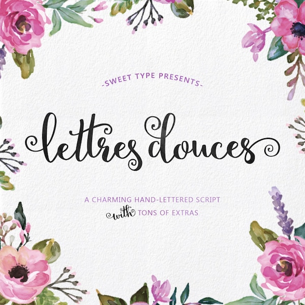 Lettres Douces Hand-lettered script, Hand drawn font download, commercial or personal