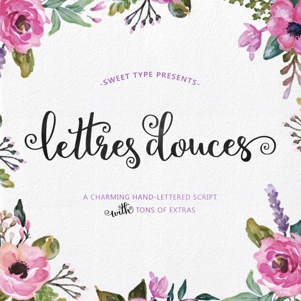 Lettres Douces Hand-lettered script, Hand drawn font download, commer…