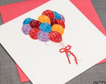 3D Handmade Card  Quilling Card Quilled Balloons Blank Card Paper Quilling