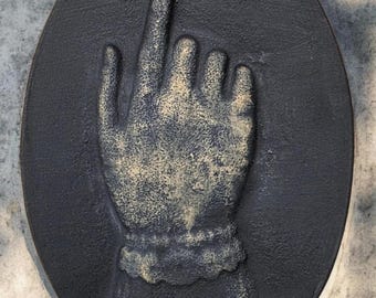 1800s Gravestone Clay Impression – Pointing Hand Memento Mori