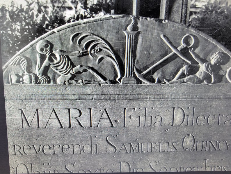 1700's Reproduction of Reclining Skeleton Gravestone Carving Memento Mori, Death Positive Art image 7