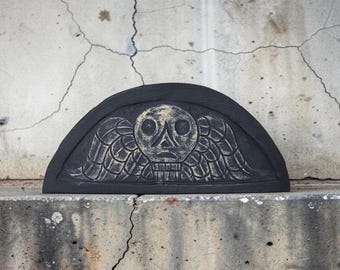 Larger Sized Winged Death Head Gravestone Imprint - Memento Mori, Colonial Connecticut - Reproduction of Historical Connecticut Stone