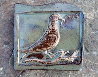 Dove of Peace Gravestone Imprint in Kiln Fired Clay - 1800's Early Preble County,  Early Ohio Settler - Primitive, Historical, Folk Art