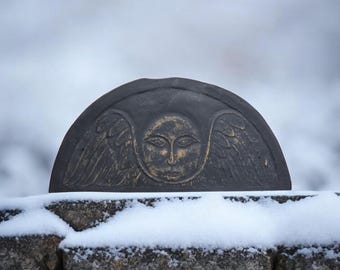 Colonial Gravestone Reproduction: Kiln-Fired Clay Angel Effigy - Milford, CT