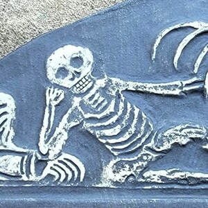 1700's Reproduction of Reclining Skeleton Gravestone Carving Memento Mori, Death Positive Art image 3