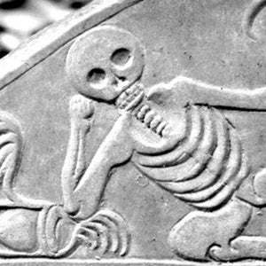1700's Reproduction of Reclining Skeleton Gravestone Carving Memento Mori, Death Positive Art image 8