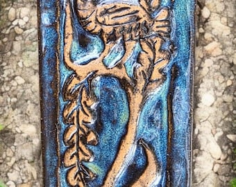 Kiln Fired Clay Gravestone Carving: Little Bird, Mourning Art