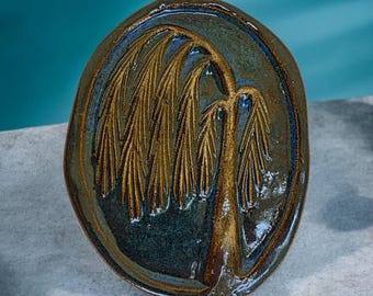 Willow Tree Tombstone Clay Impression – 1800s Cemetery Art