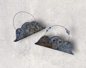 Set of Two Knob Decorations - One to Gift, One to Keep - Winged Skulls From 1600's and 1700's - Spooky Decor