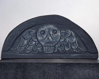 Tiny Winged Skull Gravestone Tile: Colonial Connecticut Memento Mori