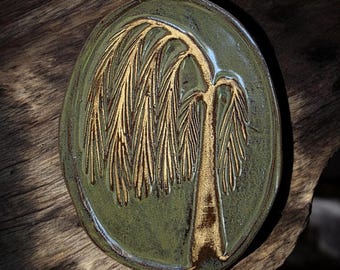 Willow Tree Tombstone Clay Impression – 1800s Cemetery Art