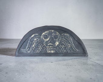Larger Sized Winged Death Head Gravestone Imprint - Memento Mori, Colonial Connecticut - Reproduction of Historical Connecticut Stone
