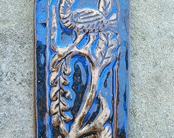 Lovely Bird in a Tree Gravestone Replica - 1700's Colonial Gravestone Impression in Kiln Fired Clay - Memorial Garden Art