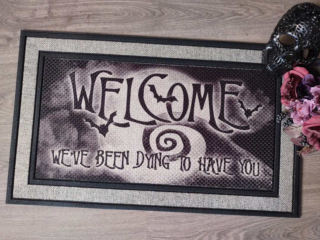 Spooky Black and White Welcome Halloween Doormat Moon Spiral - Etsy