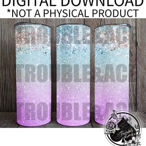 Glitter Ombre Azul Roxo Ouro Prata Modelo de design de brilho robusto para copo magro de 20 onças reto e cônico Baixar sublimação PNG