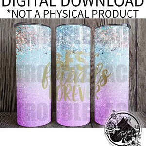 Glitter Ombre Azul Roxo Ouro Melhores Amigos Para Sempre Modelo de Design para Copo Magro de 20 onças Reto e Cônico Baixar Sublimação PNG