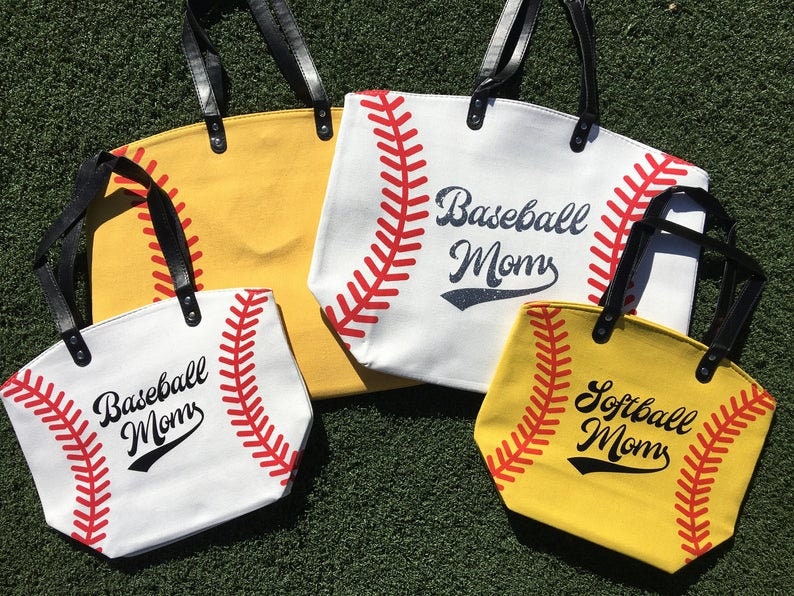 Personalized Baseball Mom Tote Bags White Baseball Bag Large Tote Bag Last Name Nickname Number image 9