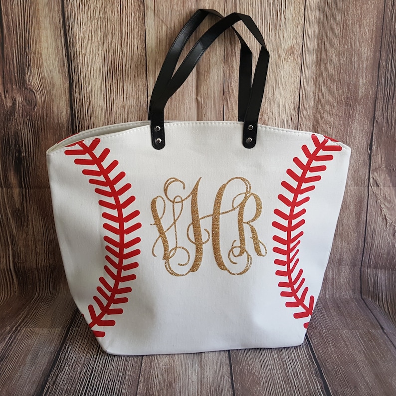Monogram Baseball Mom Tote Bags White Baseball Bag Etsy