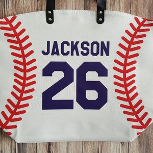 Personalized Baseball Mom Tote Bags White Baseball Bag Large Tote Bag Last Name Nickname Number image 7