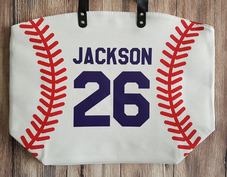 Personalized Baseball Mom Tote Bags White Baseball Bag Large Tote Bag Last Name Nickname Number image 7