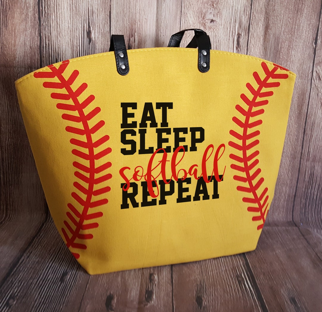Softball Mom Tote Bags Yellow Softball Bag Eat Sleep Softball Repeat