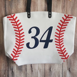 Personalized Baseball Mom Tote Bags White Baseball Bag Large Tote Bag Last Name Nickname Number image 8