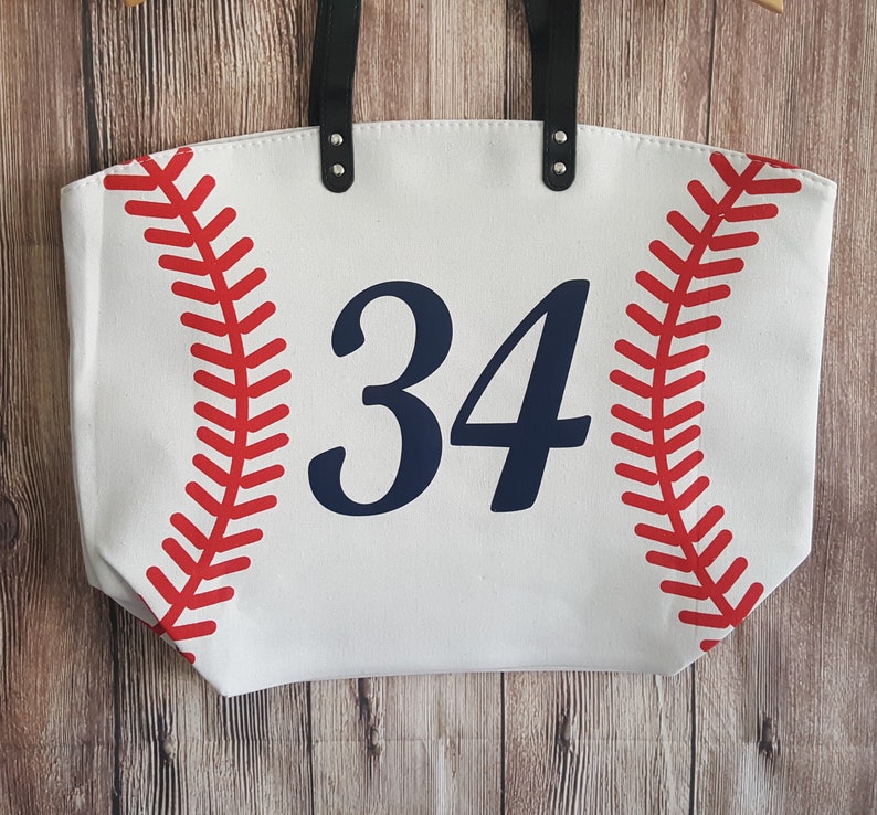 Personalized Baseball Mom Tote Bags White Baseball Bag Large Tote Bag Last Name Nickname Number image 8